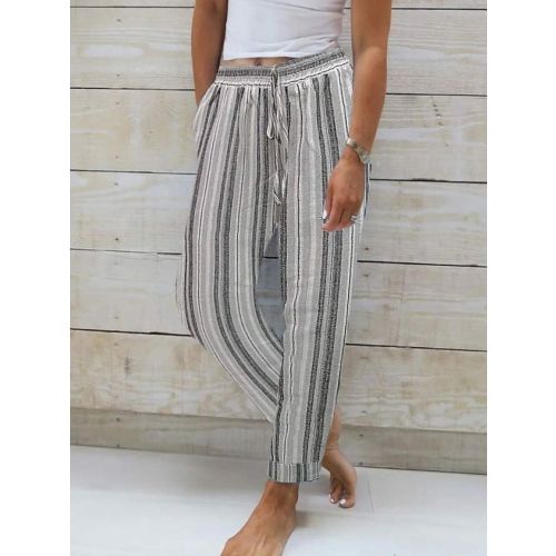 Striped Loose Casual Cotton Pants