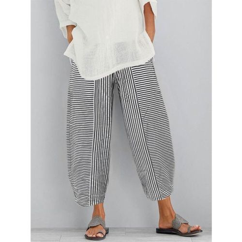 Striped Loose Polyester Cotton Casual Pants