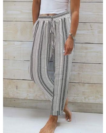 Striped Loose Casual Cotton Pants