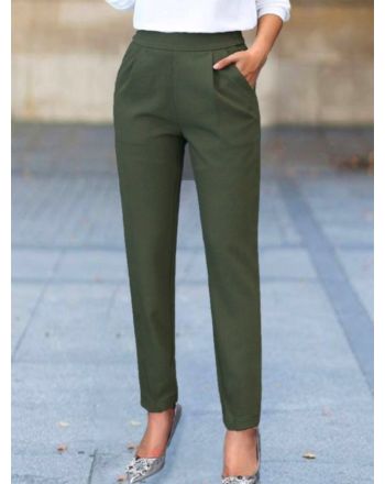 Plain Basic Casual H-Line Elastic Waistband Harem Pants With Pockets