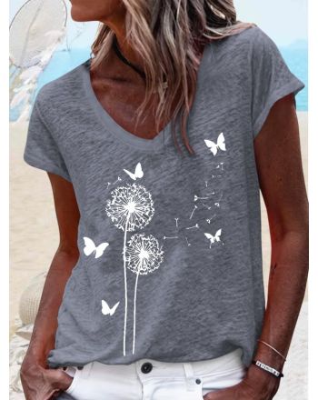 Women's Butterfly Dandelion Casual Cotton-Blend T-Shirt